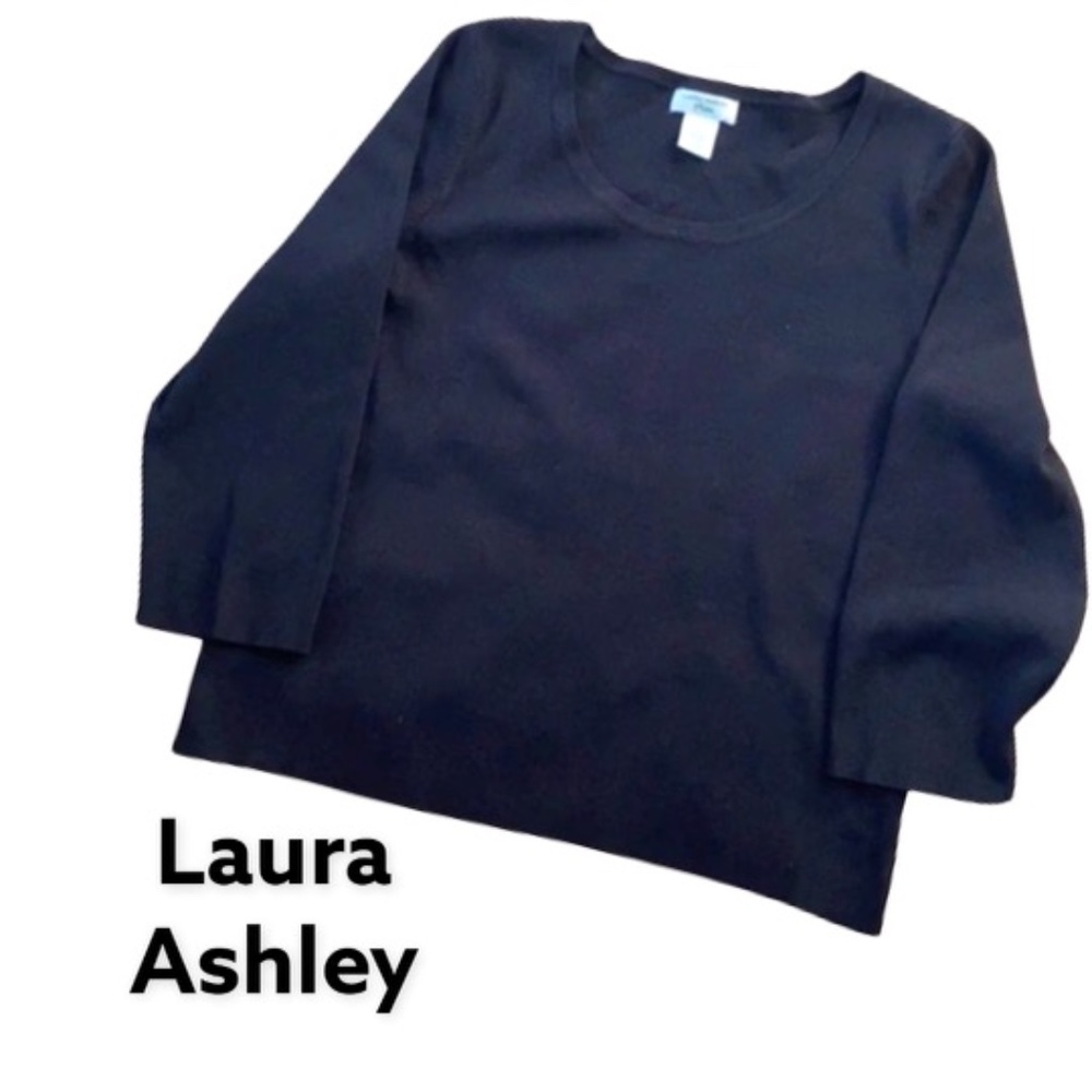 VINTAGE LAURA ASHLEY BLACK LONG SLEEVE FLOWY TOP PETITE LG
